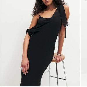Reformation Galatia satin/mesh Black One-Shoulder Dress